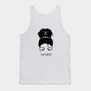 Messy Bun Celestial Queen: Gemini Zodiac Sign Tank Top